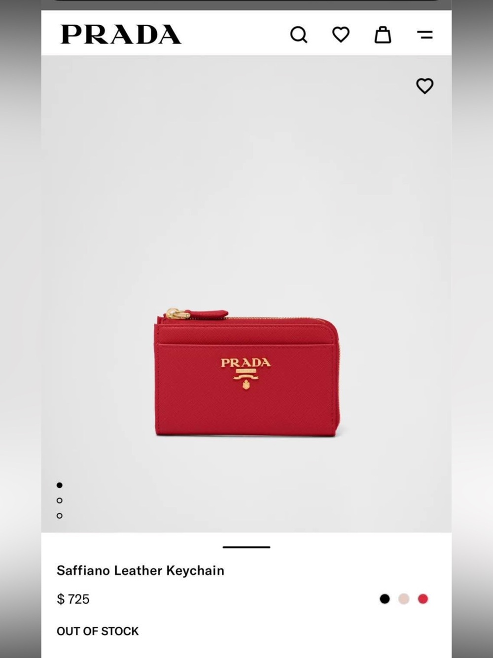 Prada Red Saffiano Leather Zip Card Holder with Gold Key Ring - Picture 5 of 5